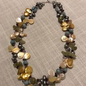 18 inch 2 strand, muti-color pearl necklace